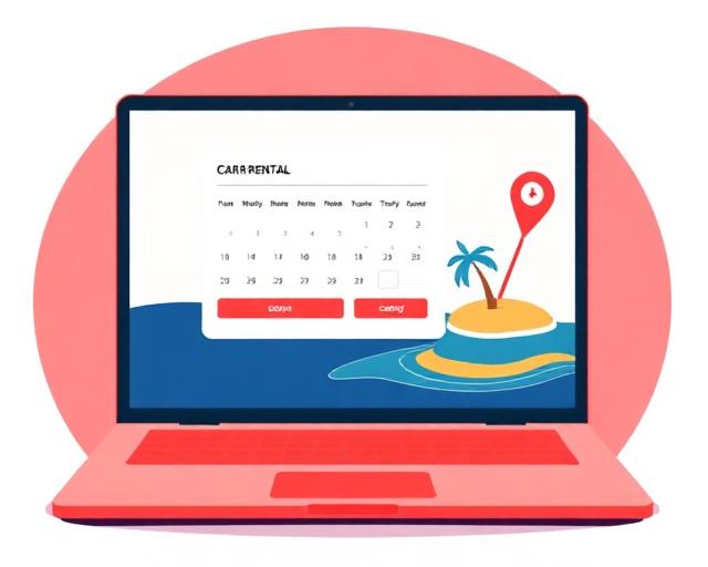 Illustration of a laptop booking form with a calendar and island map pin