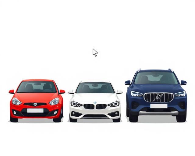 Illustration of three rental cars lined up to choose from