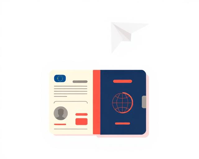 Illustration of a passport, driving licence and boarding pass being sent