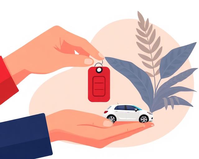 Illustration of a car key with a red fob being handed over